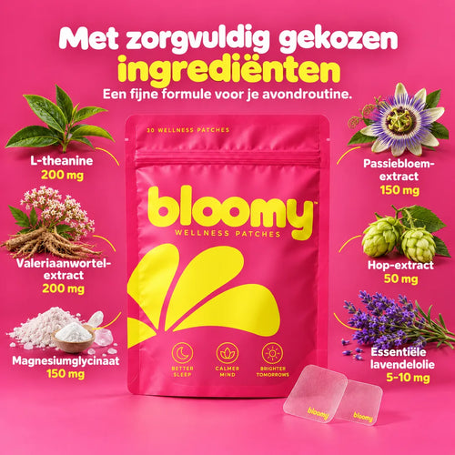 Bloomy slaappatches met een overzicht van zes ingrediënten